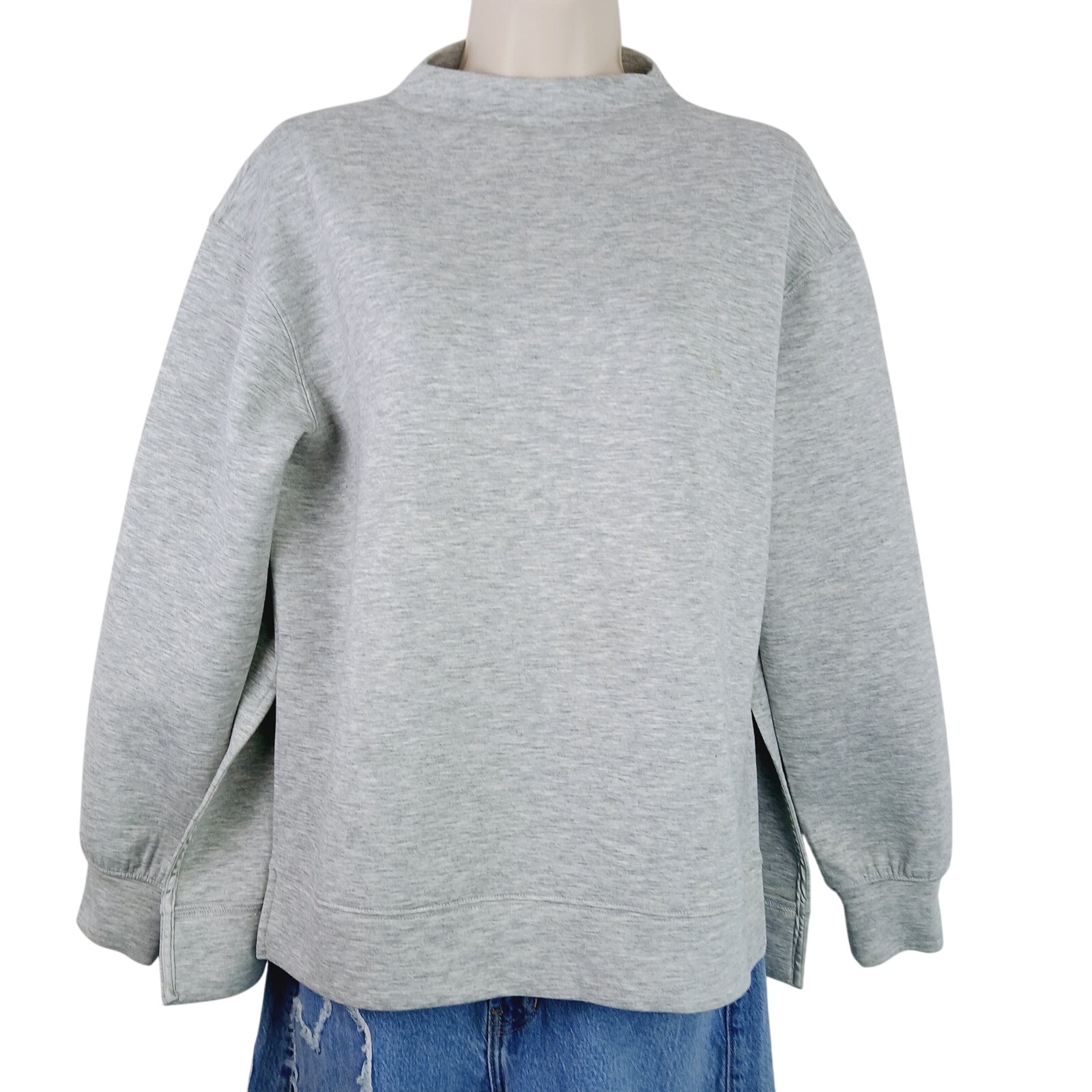Club Monaco SZ S Gray Mock Neck Sweatshirt Side Slits Super Soft