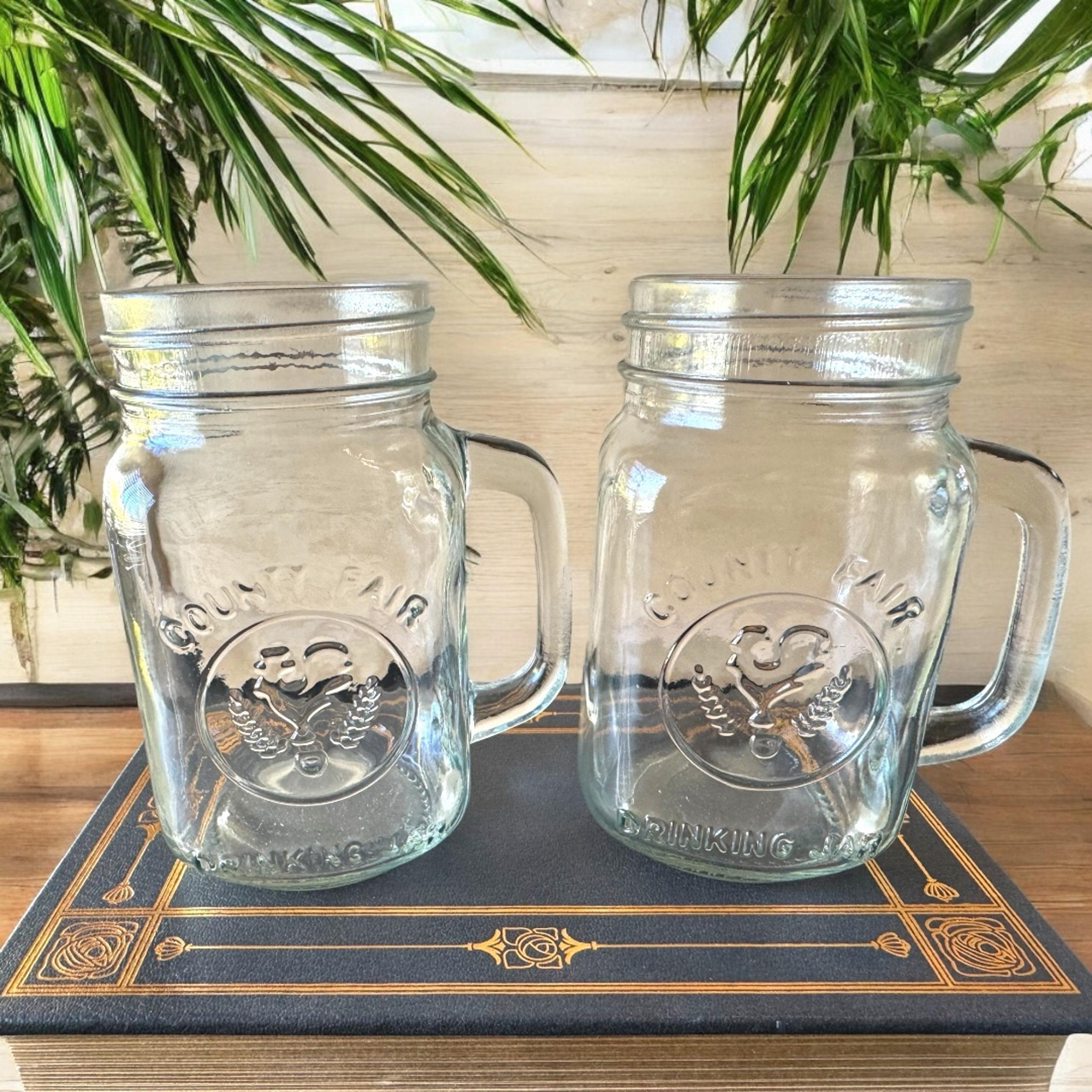 Set of 2 County Fair Drinking Jar Mugs with Handles - Clear Glass