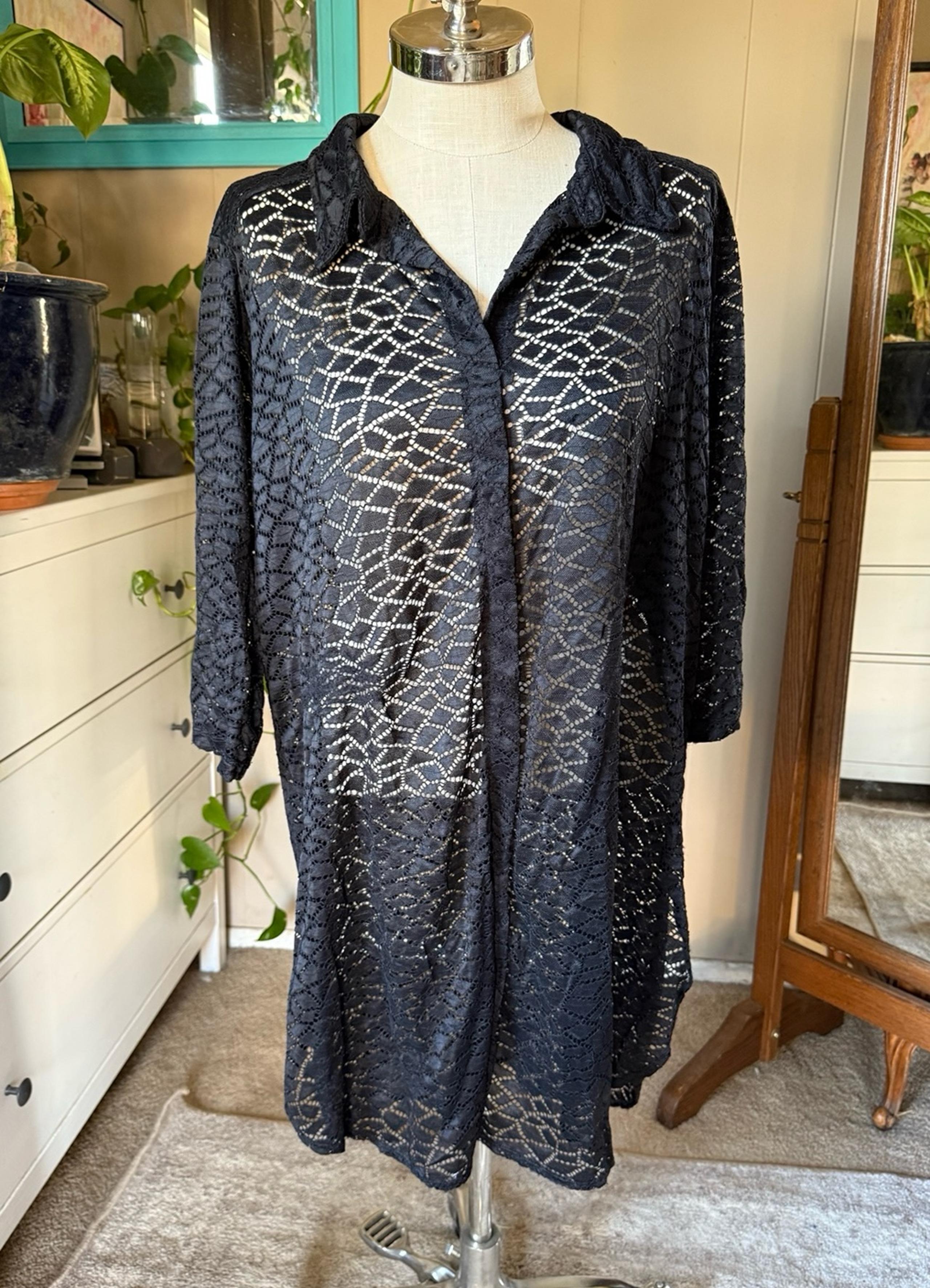 Attitudes by Renee Black Sheer Swim Cover-Up, plus size 2X