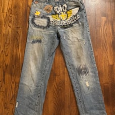 Akademiks Vintage Unseen Forces Front Print Baggy Jeans Distressed Size 34x32