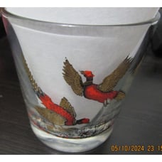 Set of 6 Vintage Hazel Atlas Lowball Pheasant Glasses - 3 1/2 x 3 Red Gold Bar
