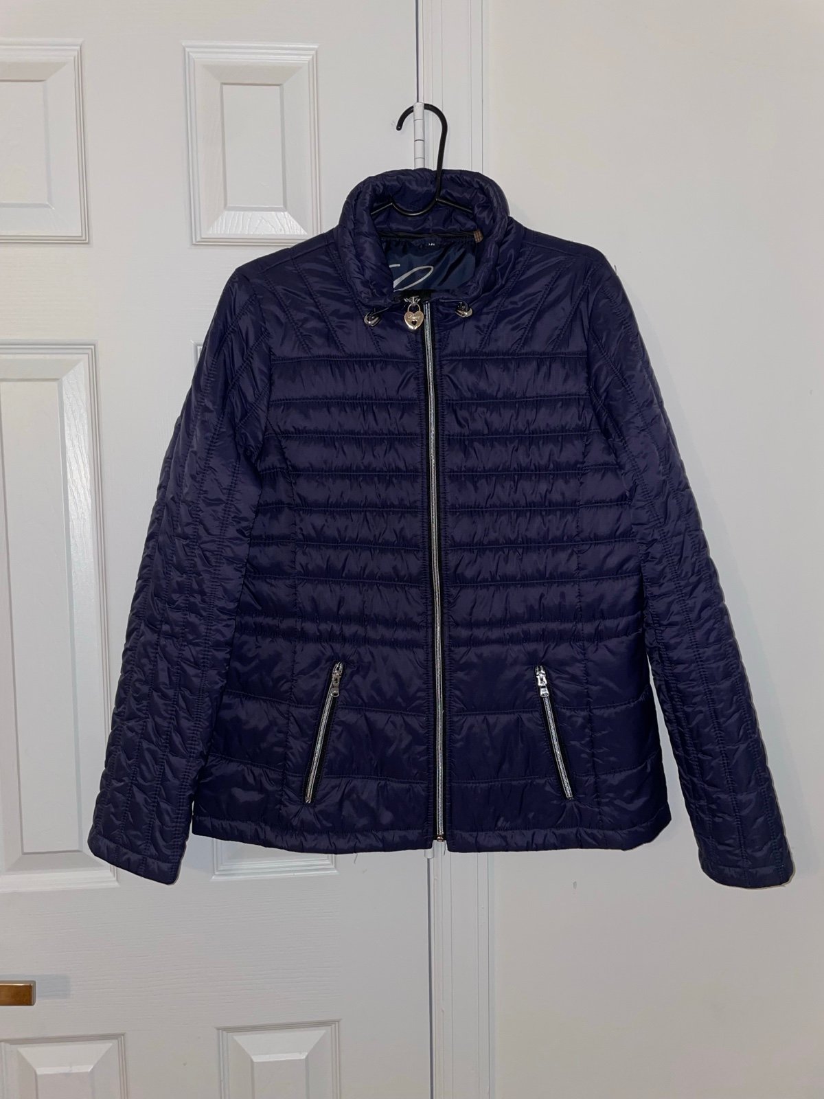 Guess Navy Blue Full Zip Quilted Lightweight Puffer Jacket Size Large