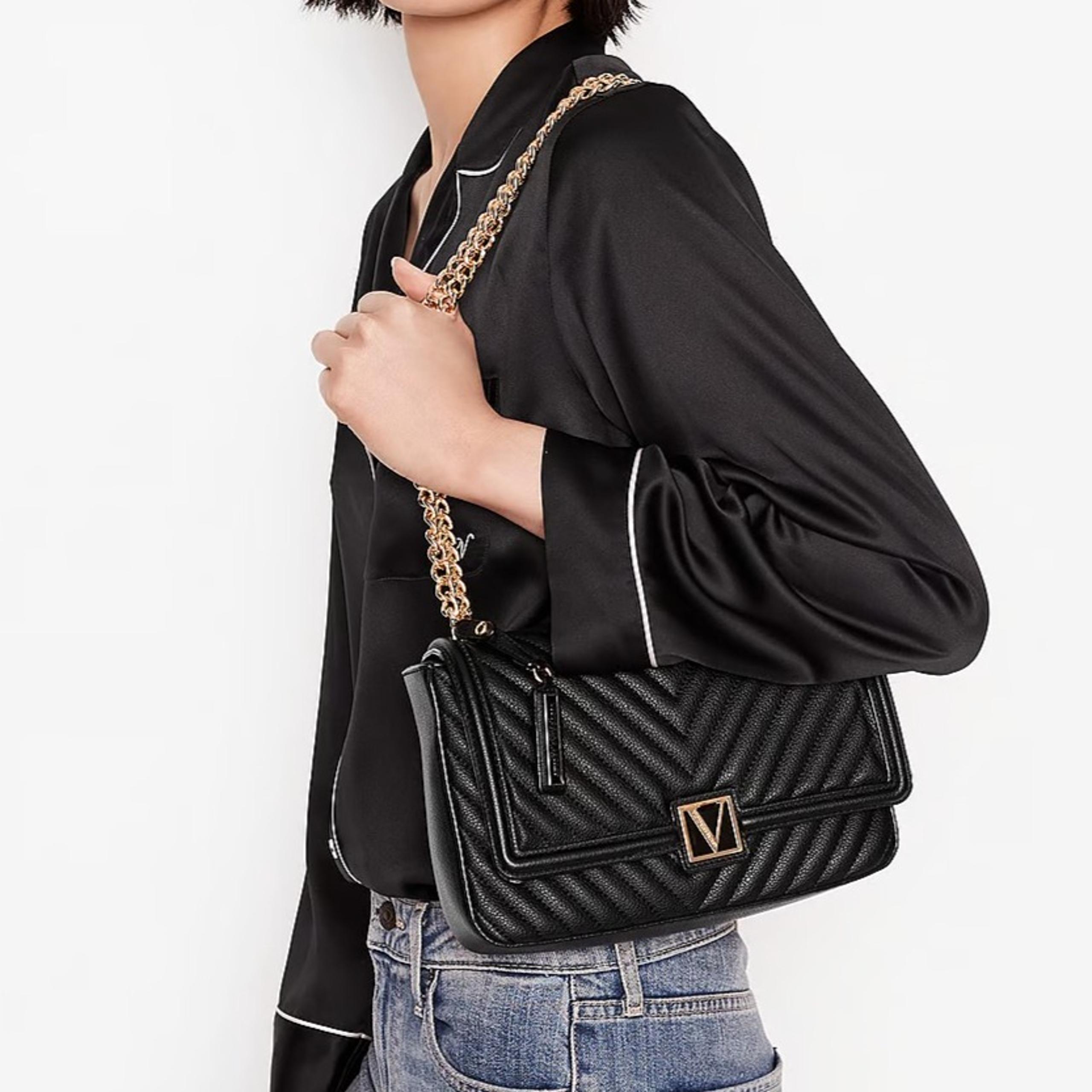 Victoria's Secret Medium Black Quilted Crossbody Bag Monogram Purse