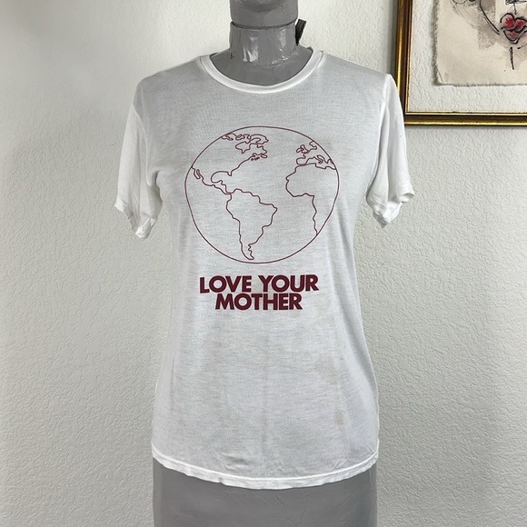 Reformation Love Your Mother Earth Tee Crew Neck Semi Sheer Planet