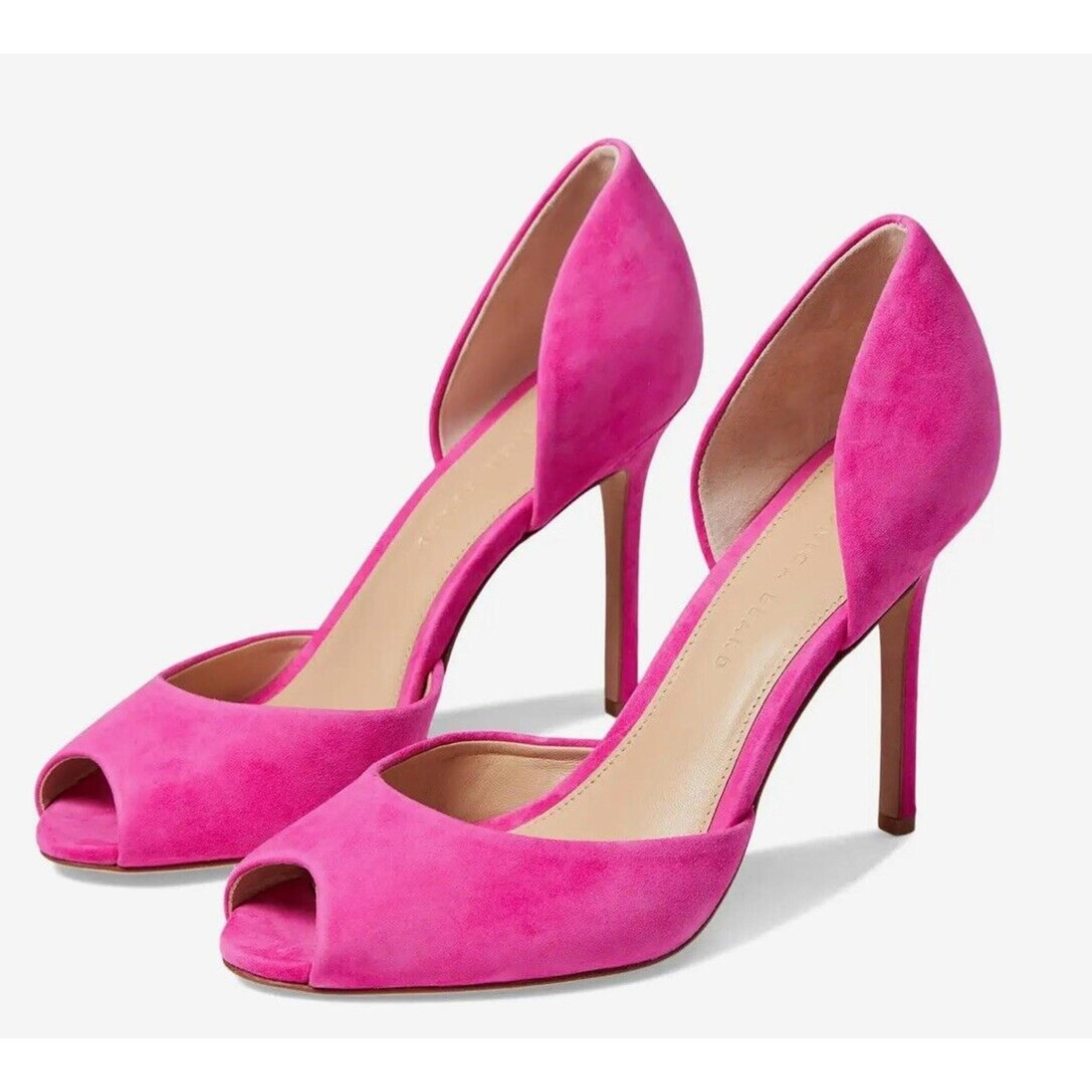 Veronica Beard Gator Suede Peep Toe Pumps Heels In Pink Sz 7