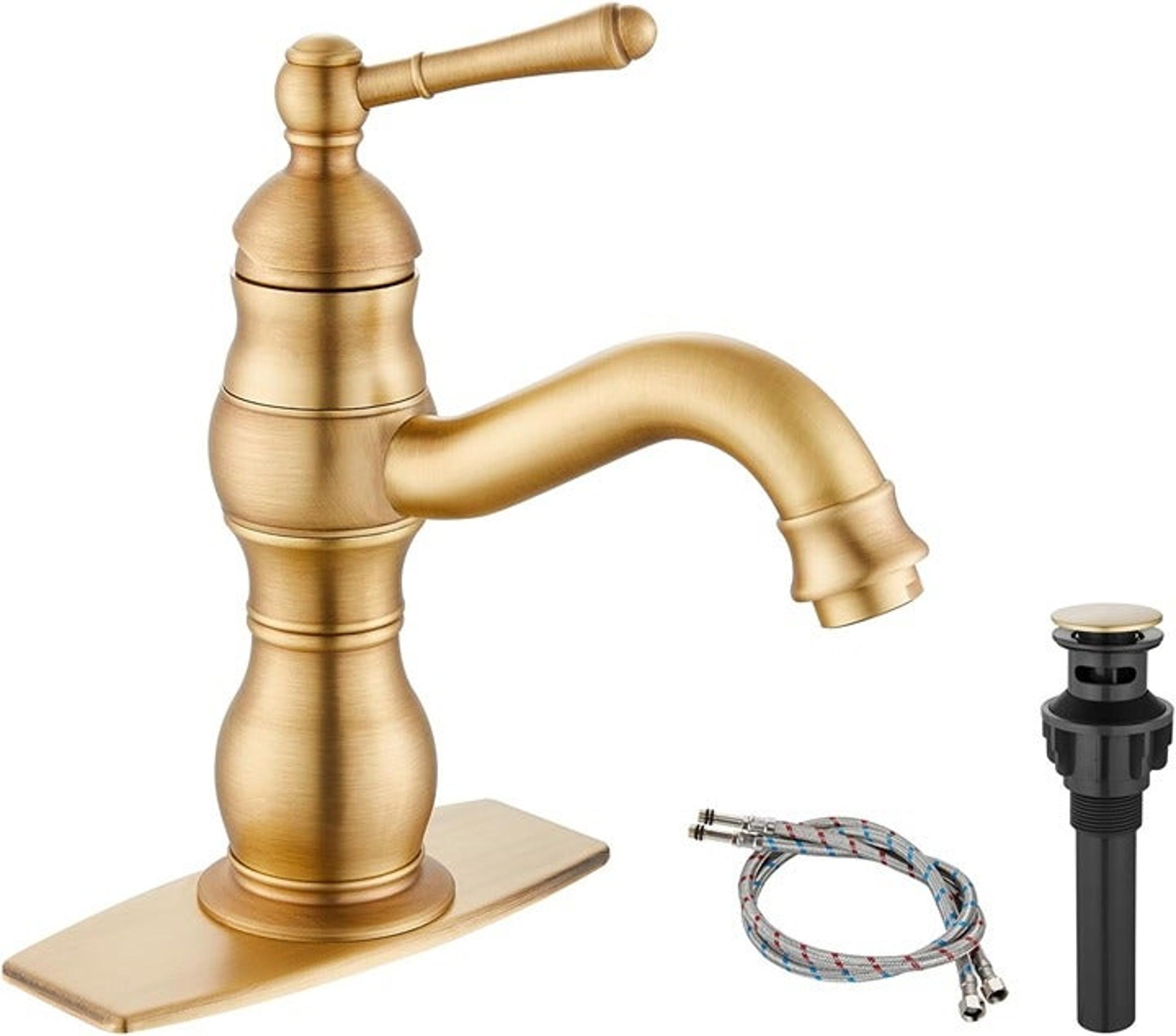 Antique Brass Bathroom Sink Faucet Single Hole One Handle Assembly Deck Mount