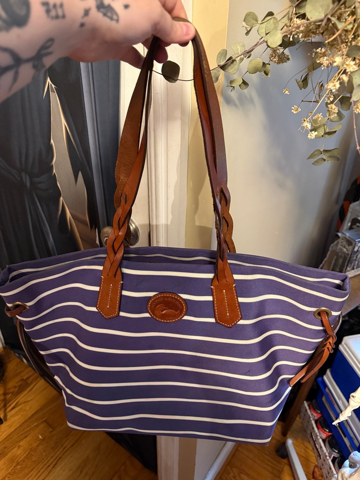 Dooney & Bourke Nautical Stripe Blue and White Striped Tote beach bag!