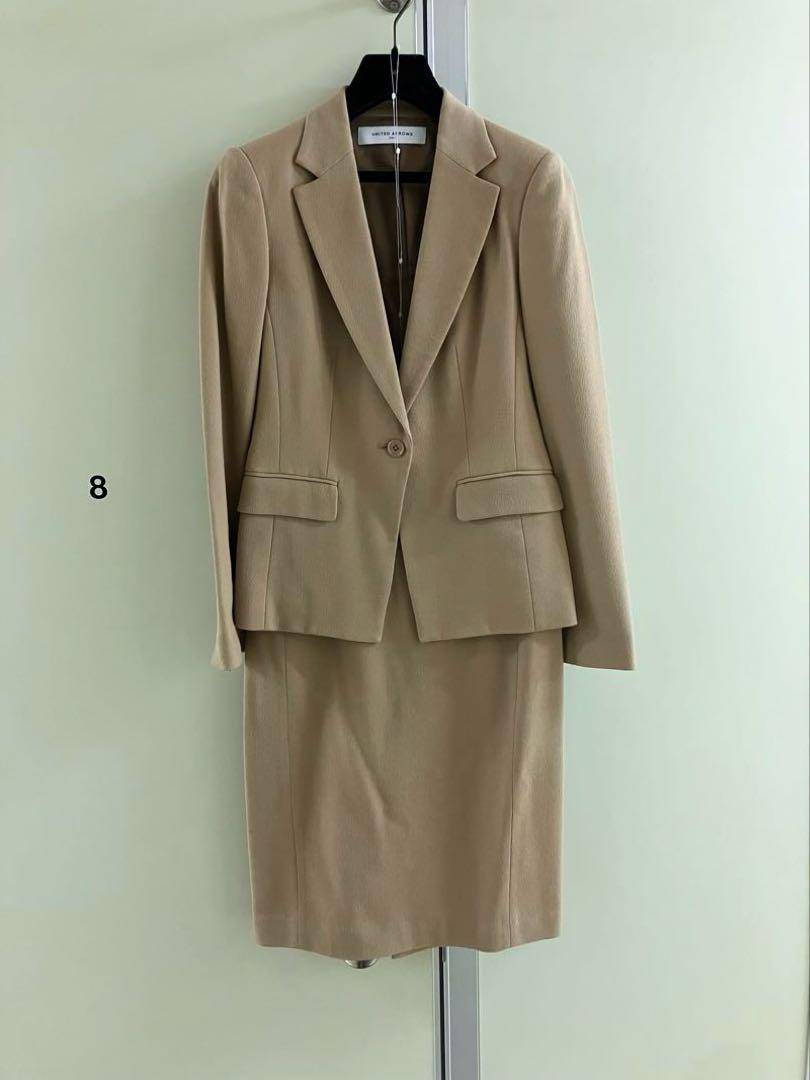 【UNITED ARROWS】Beige Wool Georgette Skirt Suit