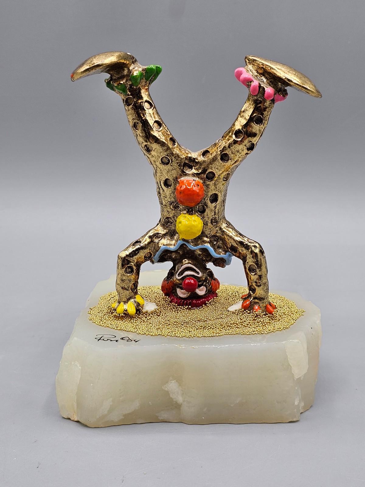VINTAGE 1984 Ron Lee Pinky Clown, Upside Down Metal Sculpture, Onyx Base #111