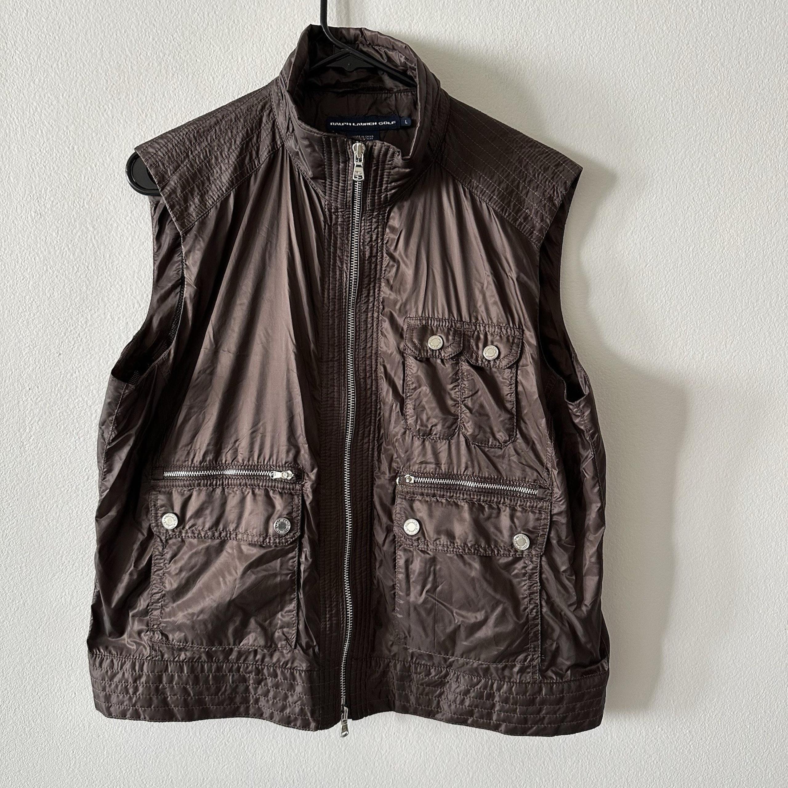Womens Ralph Lauren Golf Brown Vest Nylon VTG  Multi pocket Full Zip Lightweight