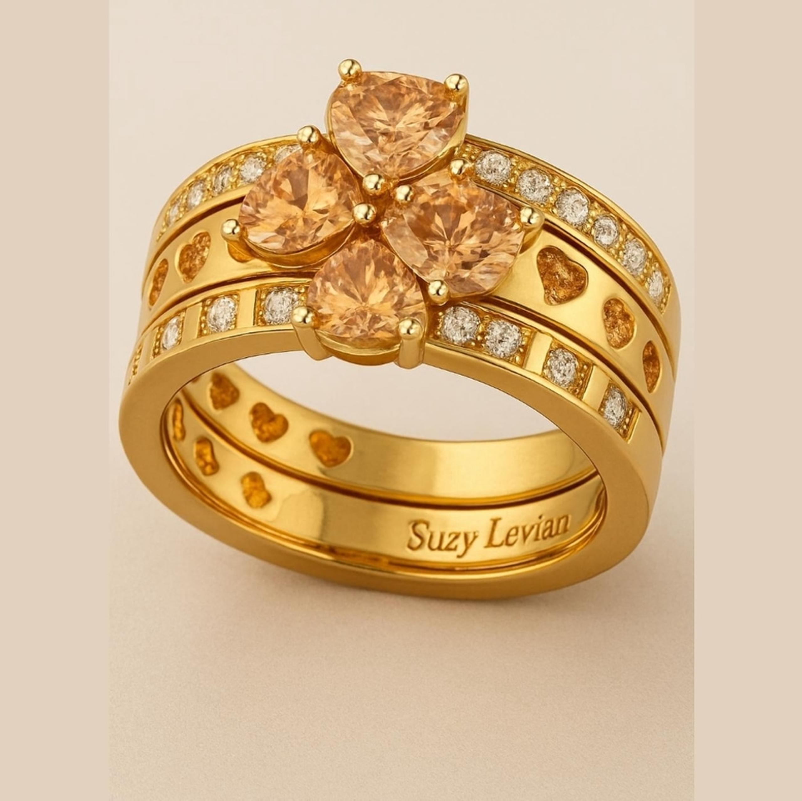 Suzy Levian Gold Plated Sterling Silver CZ 3 Piece Ring Set Size 5 NWT