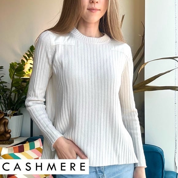 Rag & bone Cashmere Ivory Crewneck Long Sleeve Ribbed Sweater XS