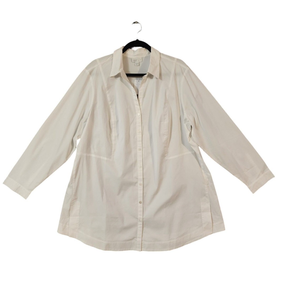 New 89 J. Jill Women White Cotton Button Down Stretchy Shirt Top Size 2X 97641