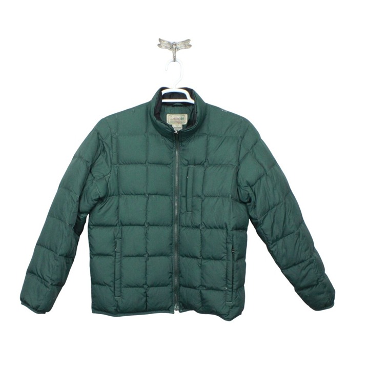 LL Bean Men's Quilted Fill Zip Down Jacket Nylon Green Size Medium
