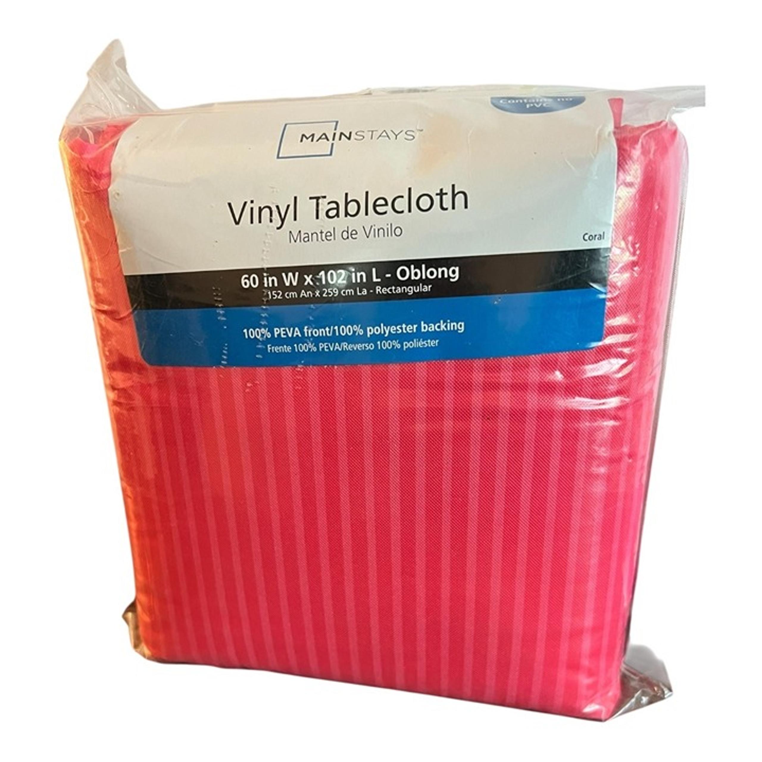 Mainstays Vinyl Tablecloth Coral 60 W X 102 In 100% PEVA Front Polyester Backing
