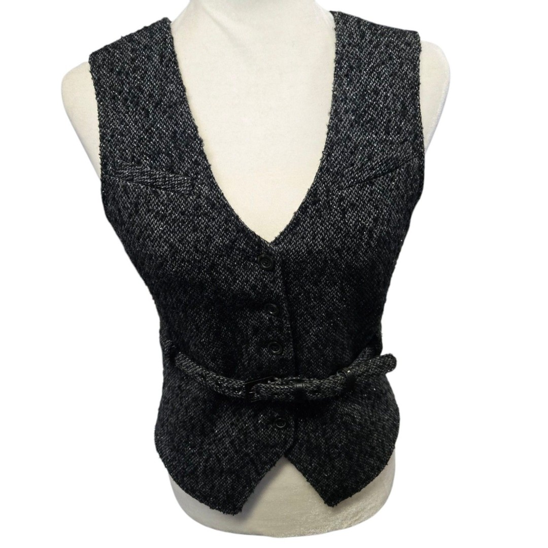 Karl Lagerfeld Black & Silver Vest with Belt, wool Blended, Size: 4