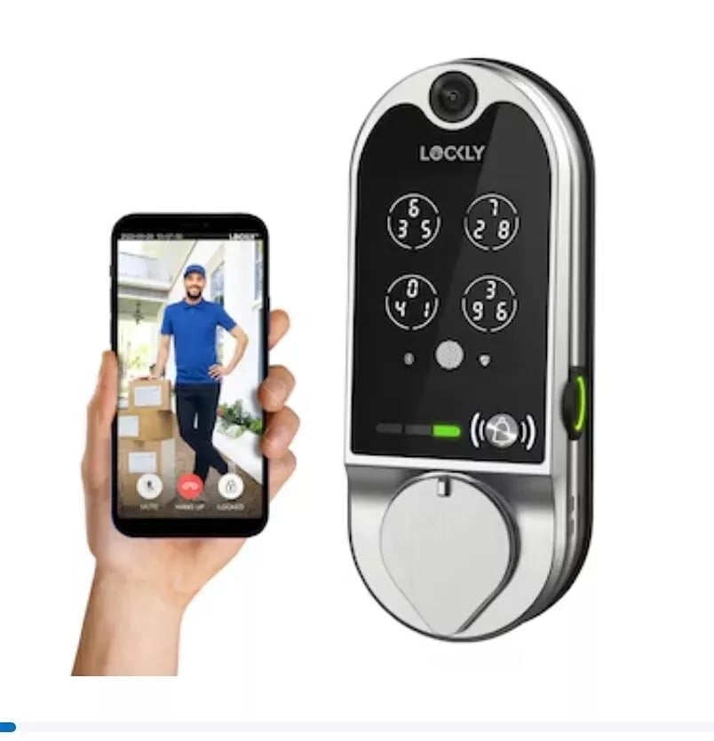 NEW LOCKLY VISION DEADBOLT SMART LOCK VIDEO DOORBELL SATIN NICKEL FINGERPRINT