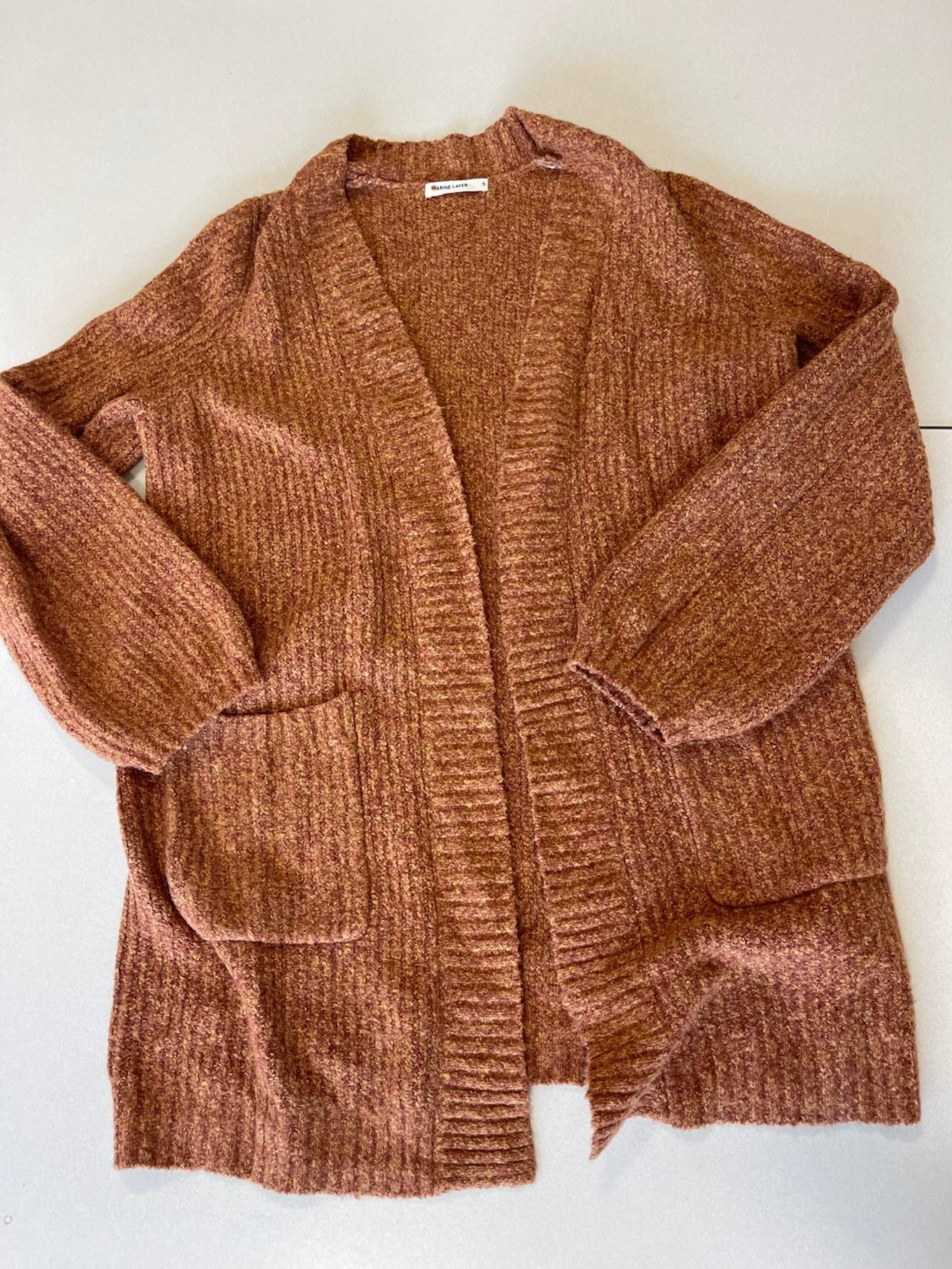 Marine Layer Open Front Cardigan Rust Pockets Small