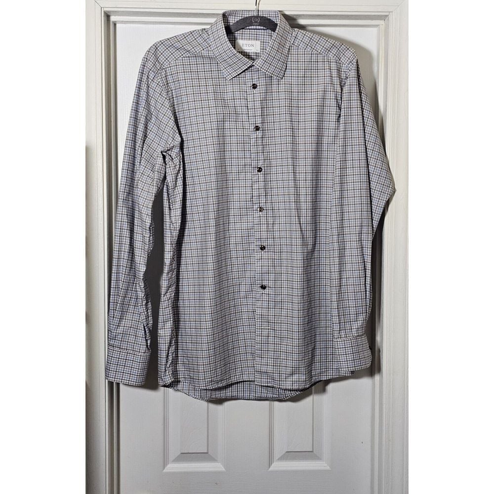 ETON Dress Shirt Mens Size 16.5-42 Plaid Long Sleeve Button Down Stretch