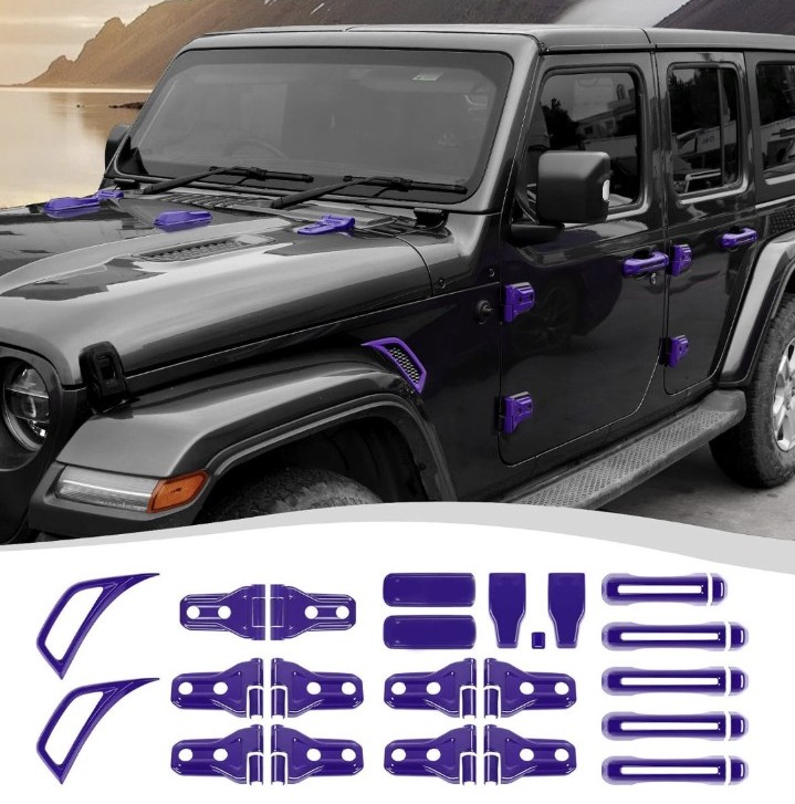 SQQP 22PCS Full Set Exterior Decoration Trim Kit Jeep Wrangler 2018-2022, Purple