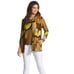 Chico's Abstract Print brown yellow black gray crinkled polyester cardigan