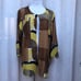 Chico's Abstract Print brown yellow black gray crinkled polyester cardigan