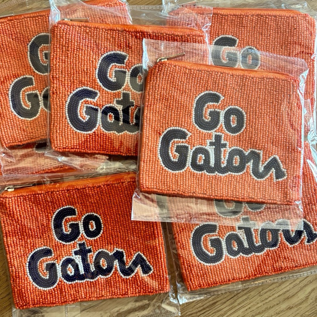 6 Pieces Florida Gators Beaded Pouch, Go Gators Bag, Game Day Purse, Wholesale