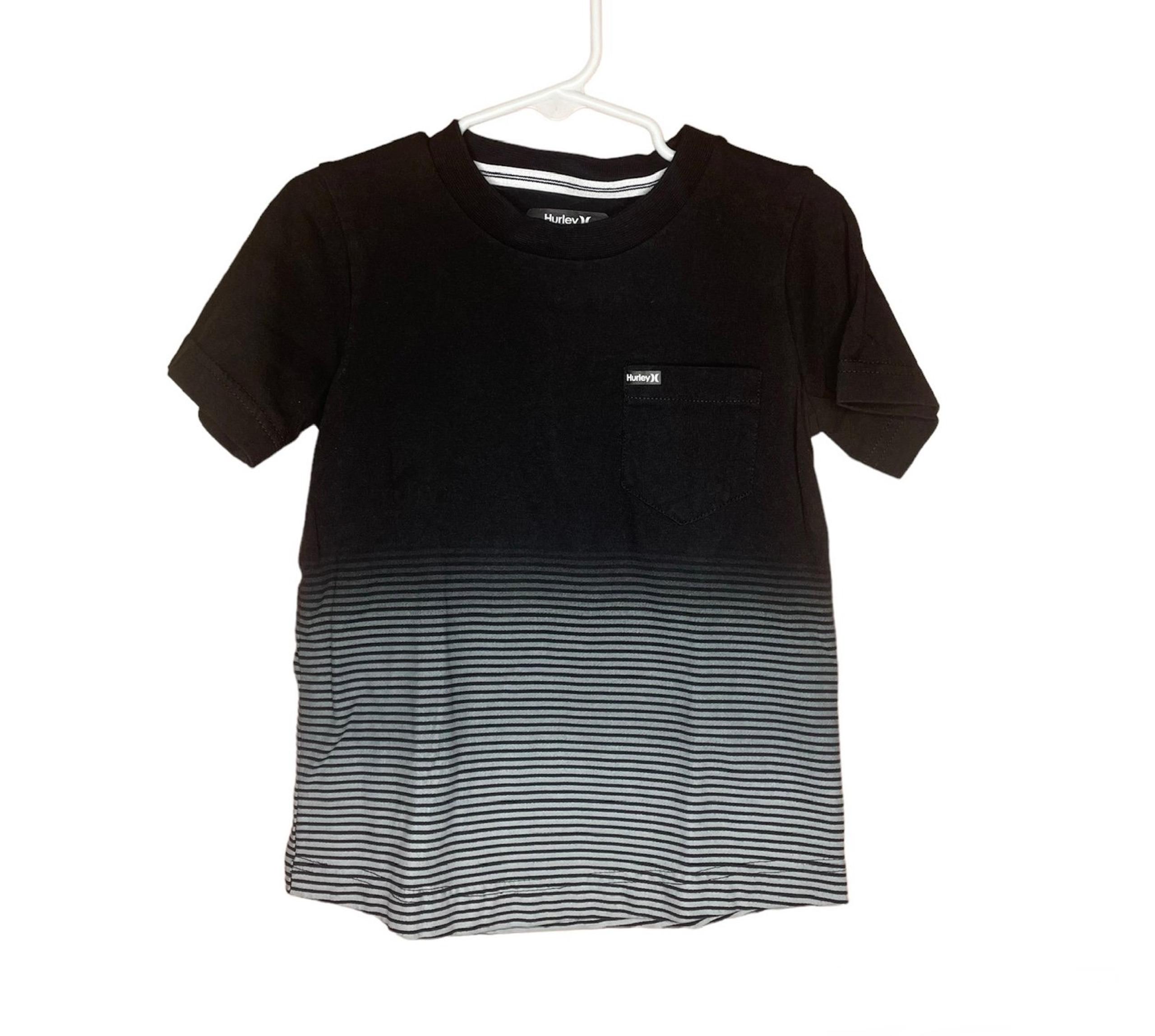 Hurley Shirt Black Gray Striped Ombre Short Sleeve Size 4