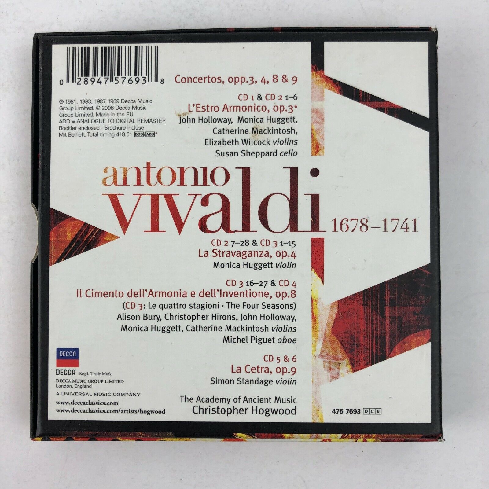 Vivaldi Academy Of Ancient Music Christopher Hogwood Concertos 6 CD Box Set
