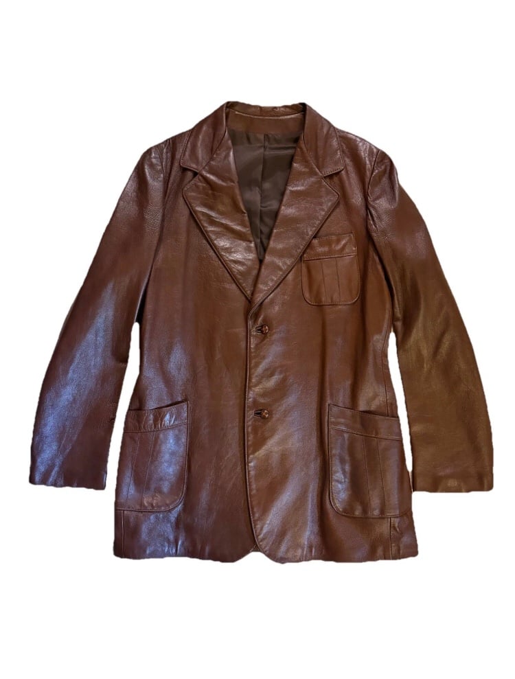 Peter Caruso Vintage Mens Leather 2 Button Jacket Medium Brown Size 48