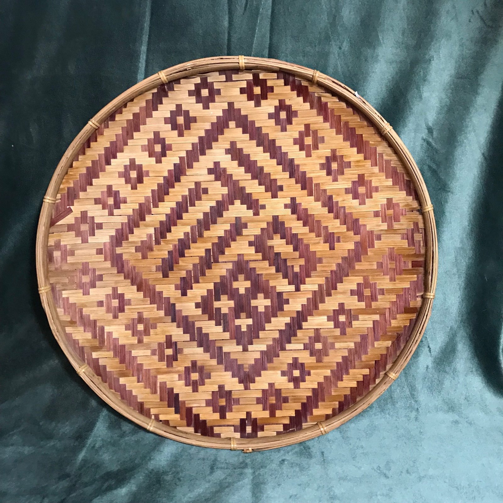Big Round Boho Wicker Two-Tone Woven Wall Baskets/Coffee Table Basket Trays 16”