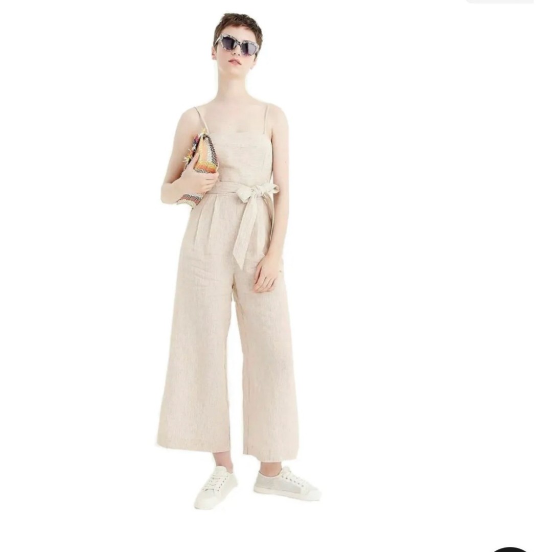 j crew spaghetti strap cream beige bow tie jumpsuit size 12
