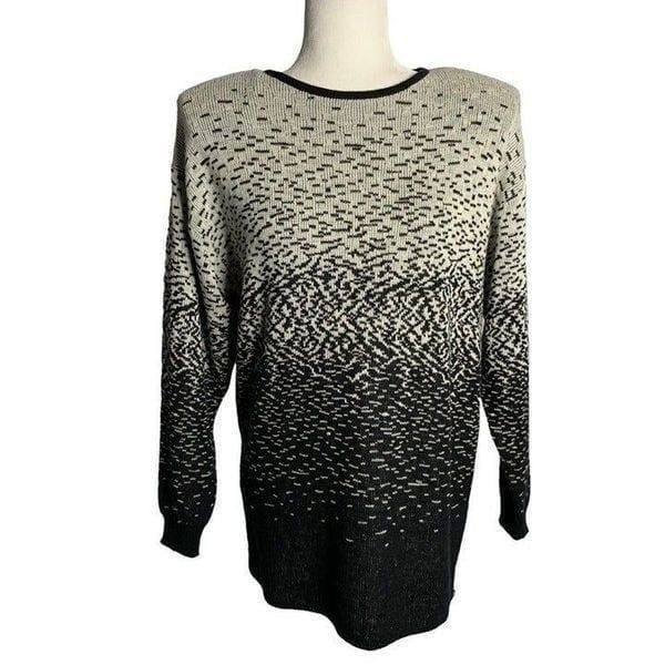 Vintage 80s Lambswool Pullover Knit Sweater L Black Round Neck Shoulder Pads