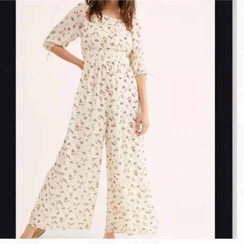 ⭐️ Stella Floral Synched Wide Peasant Boho Hipster Hippie Art Chic Farm Jumpsuit