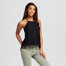 Xhilaration Black Fringe Halter Tank Top