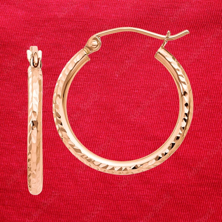 14k Rose Gold Diamond-cut Polished Hoop Earrings