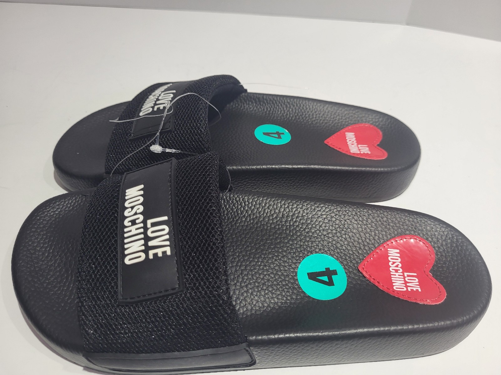 LOVE MOSCHINO Women's Black Poolside Slippers Heart Size 4 New Black