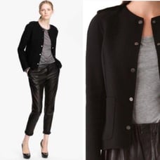 VINCE black brushed wool knit snap button minimalist military short jacket