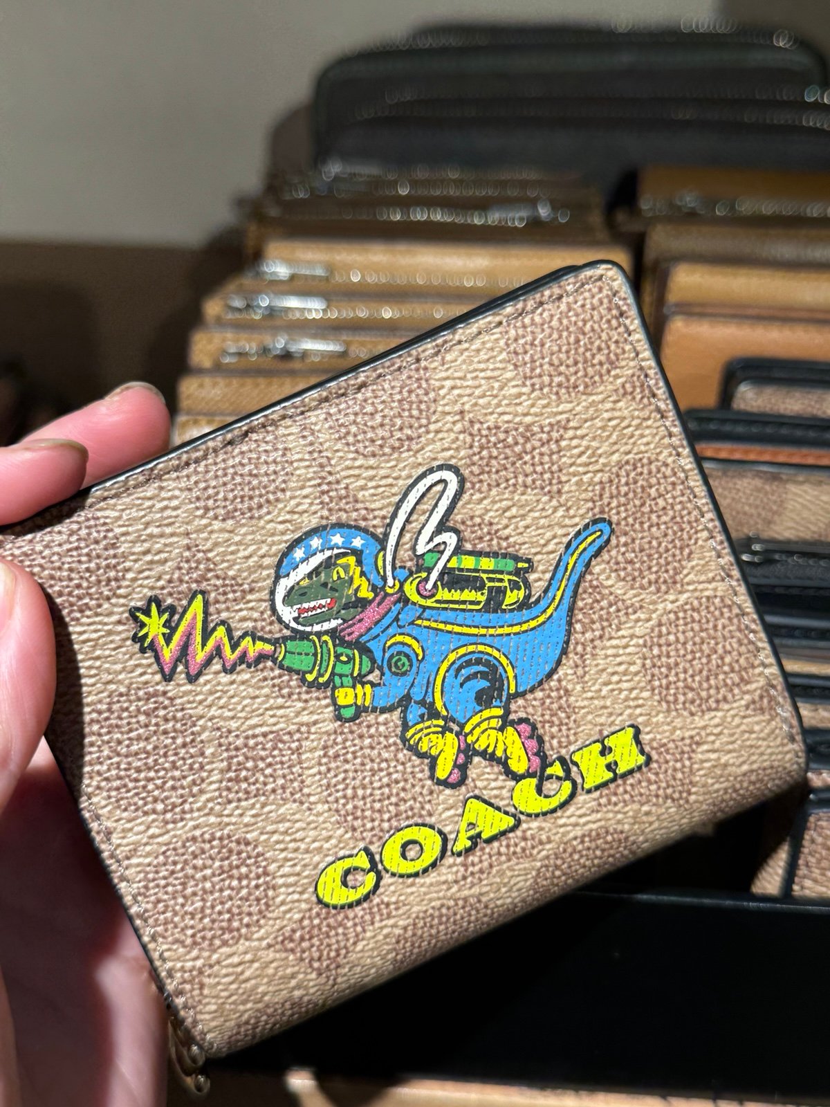Coach CW463 Cosmic Coach Snap Wallet Tan Signature Canvas Rexy Print NWT 228