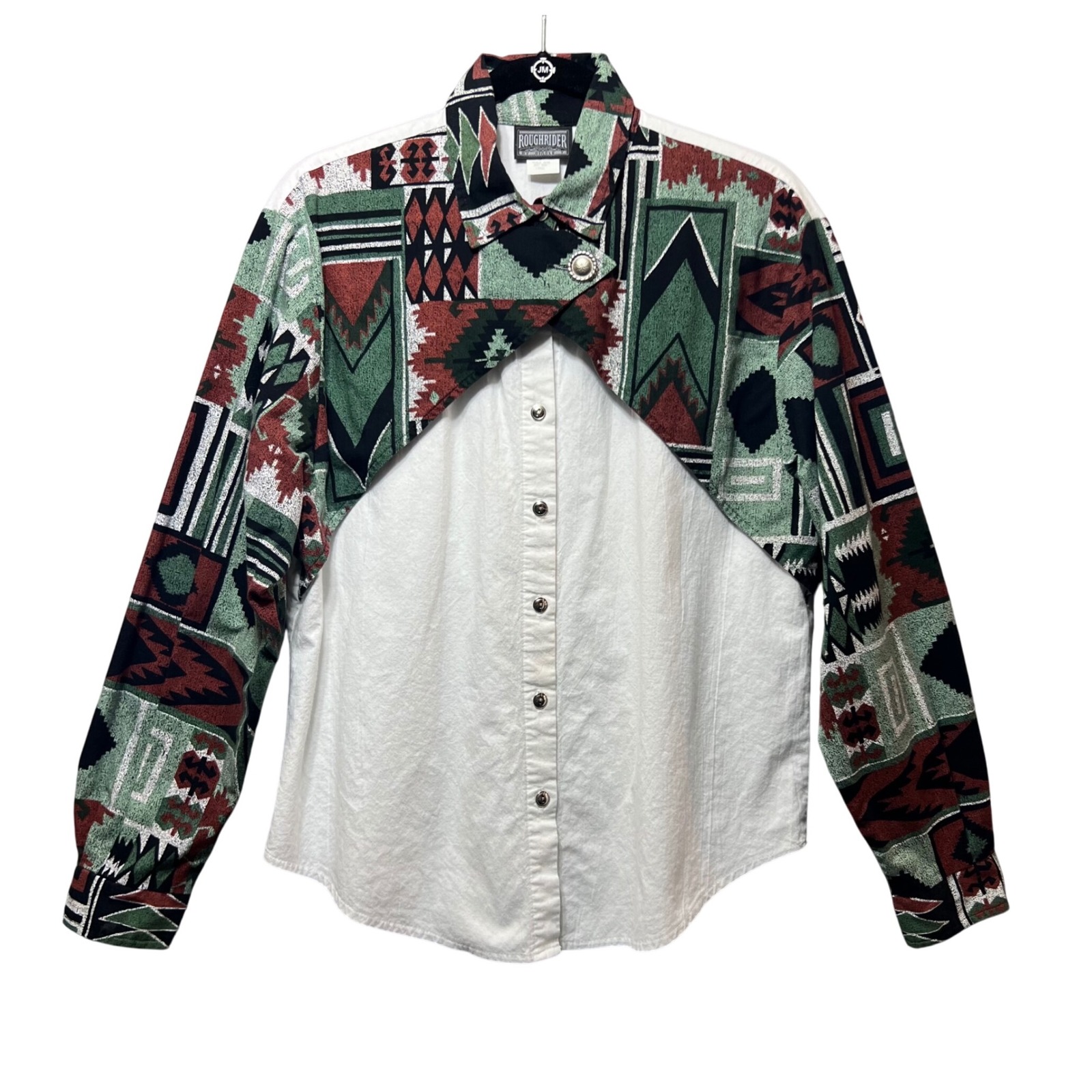 Vintage Roughrider Western Shirt Aztec Print Button Up Long Sleeve Large