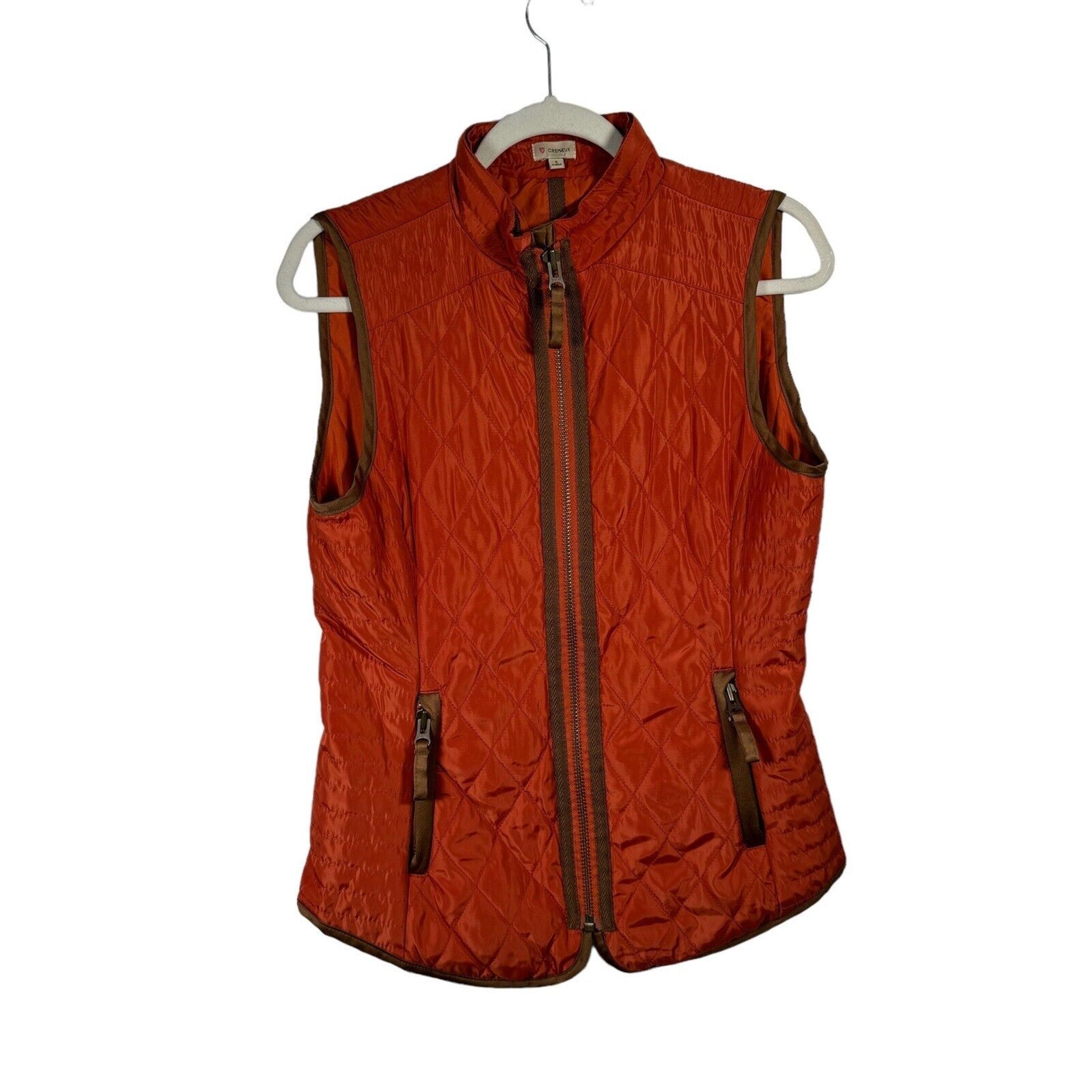 Cremieux Orange Quilted Vest Full Zip Preppy Equestrian Western Outdoor Mens Sm