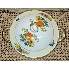 Vintage TK Thun Bohemia Floral & Gold Lusterware Serving Bowl Czechoslovakia