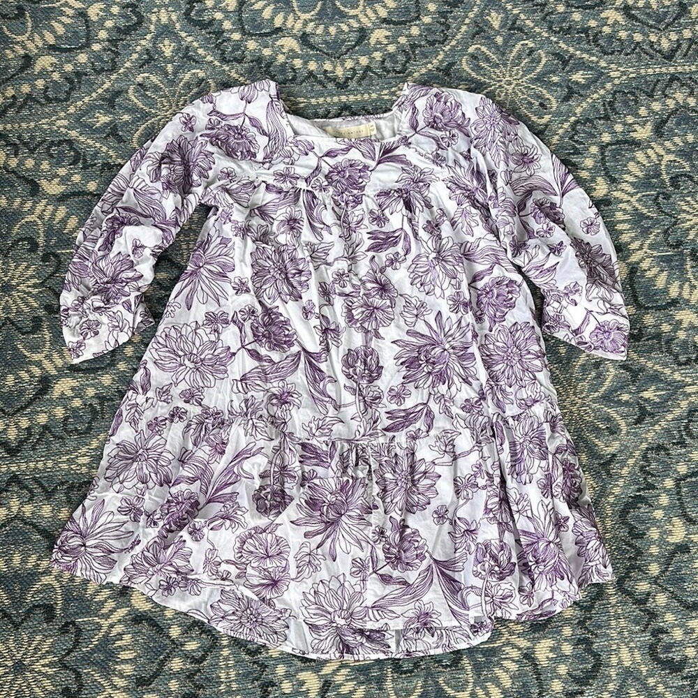Happy X Nature Floral Embroidered Oversized Dress in Purple and White