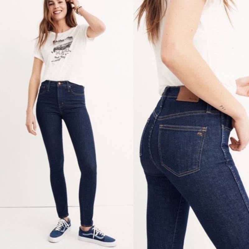 Madewell 10 High Rise Skinny Jeans - Lucille Wash Dark Denim Jeans Size 30
