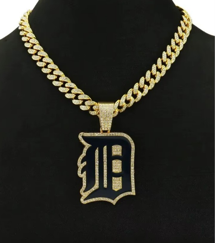 20 Detroit Tigers Iced Cuban Chain Necklace choose gold or silver