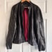 Black Zara Leather Bomber Jacket M biker moto coat Silver Zipper Red Interior