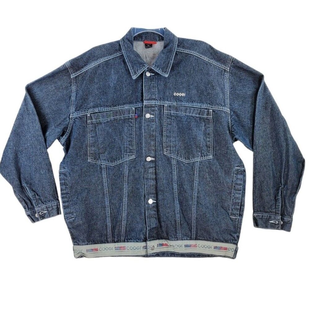 Vtg Coogi Denim Jacket Men XL Blue Hip Hop Trucker Utility Barn Chore Cotton Y2K