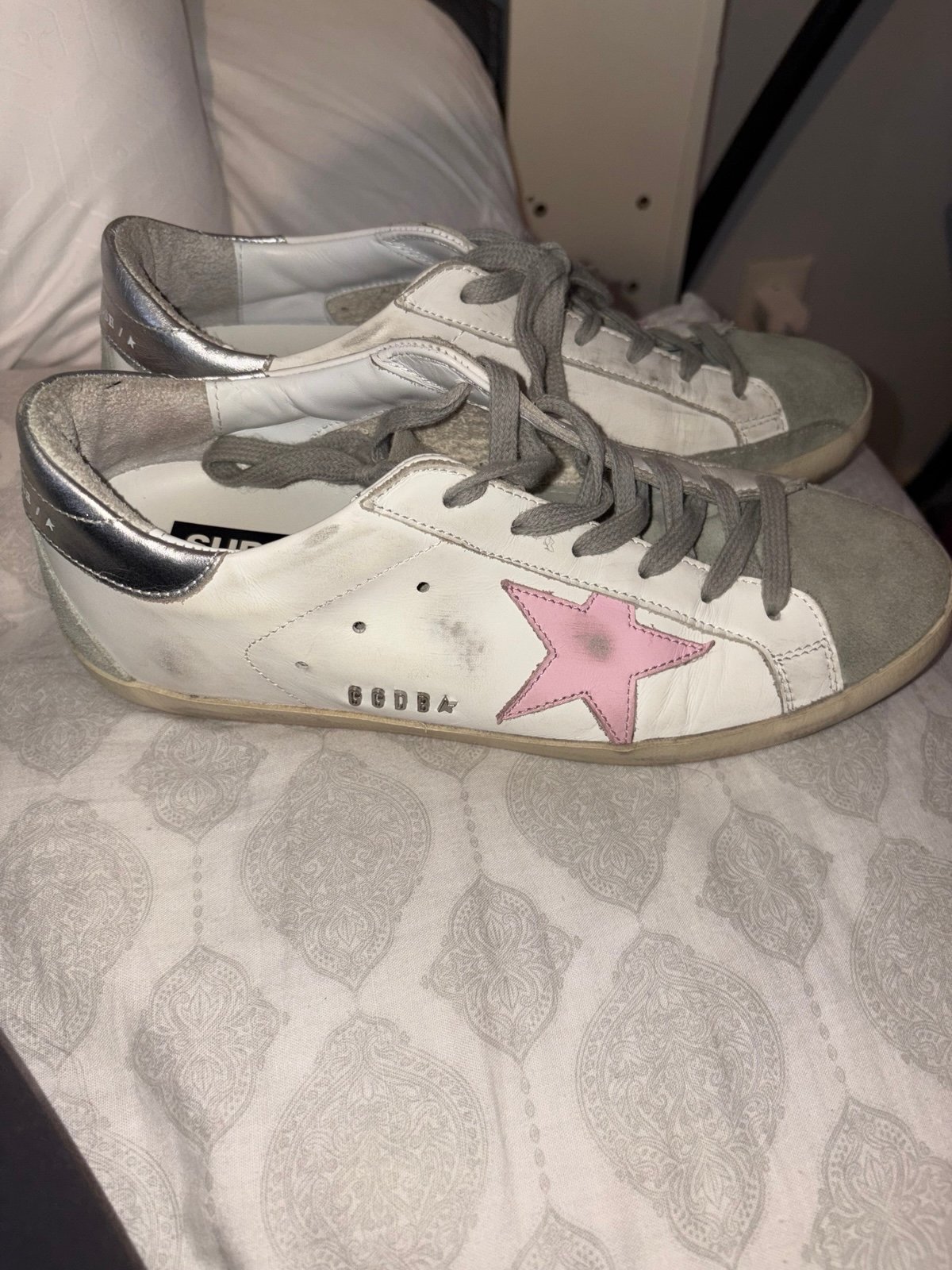 Women's Super-Star with silver leather heel tab and pink star