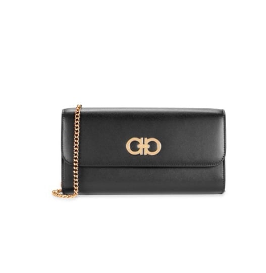 FERRAGAMO DOUBLE GANCINI LEATHER WALLET ON CHAIN