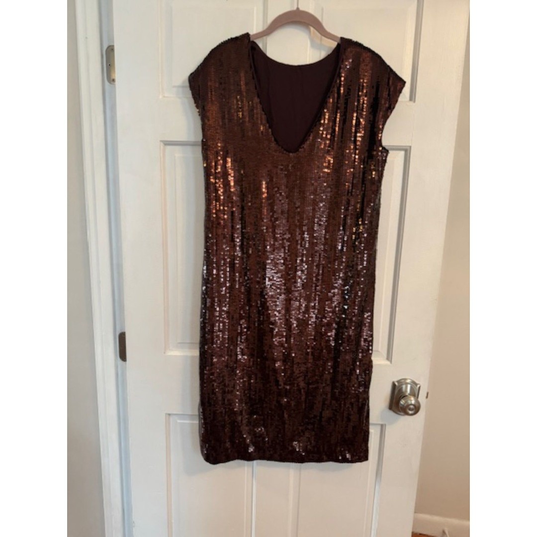 NWT Anthropologie Maeve Kara Sequin Shift Dress Burgundy/Brown Small